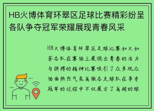 HB火博体育环翠区足球比赛精彩纷呈各队争夺冠军荣耀展现青春风采